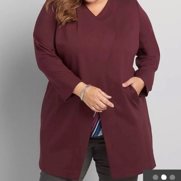 Lane Bryant Ponte Open Front Jacket Burgundy Size 18/20 - Picture 3 of 8
